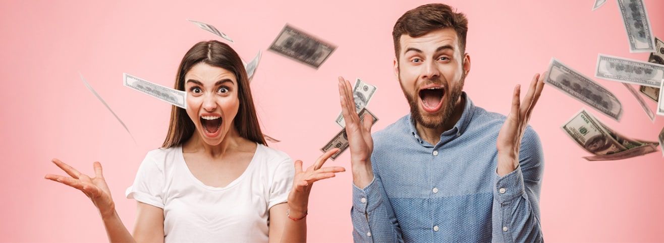 excited people with money