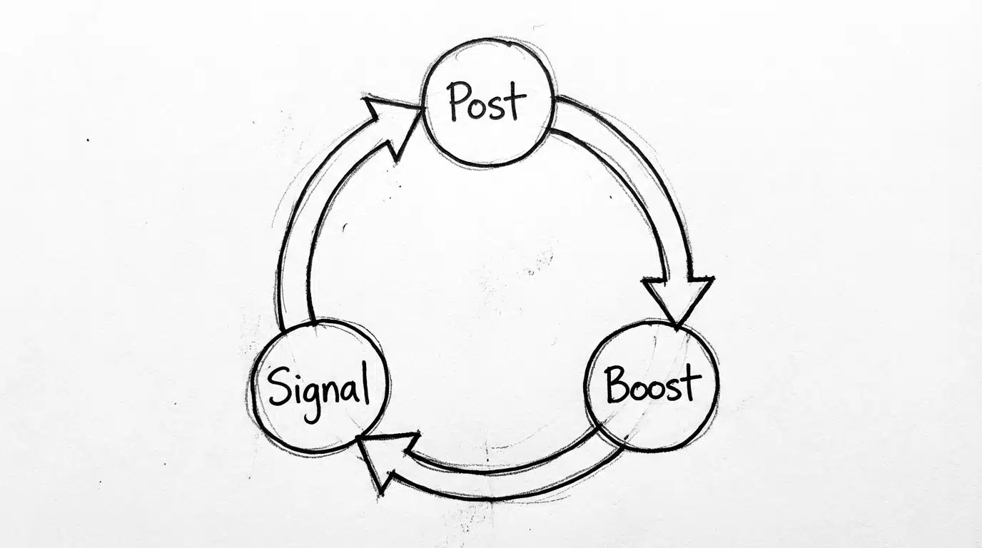 The personal brand flywheel: post, boost, and signal cycle for authority building